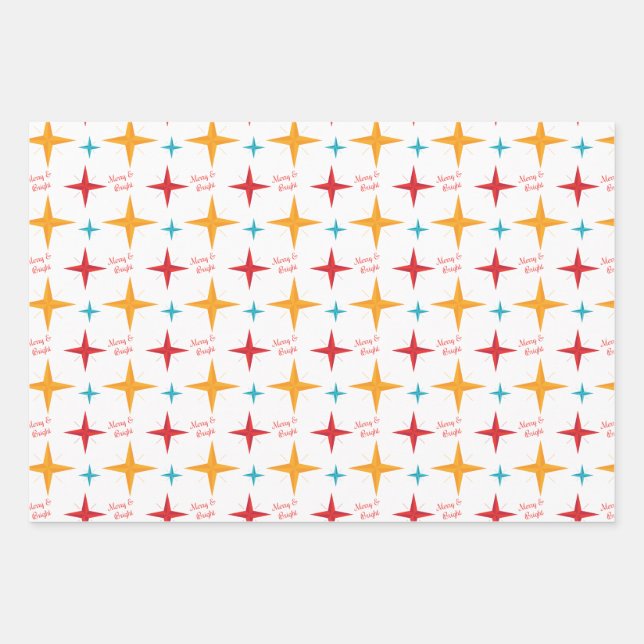 Feuille De Papier Cadeau Mod Stars Noël, Rétro Mid-Century Moderne (Devant)