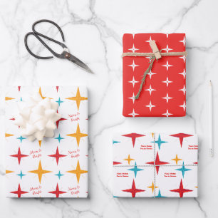 Feuille De Papier Cadeau Mod Stars Noël, Rétro Mid-Century Moderne