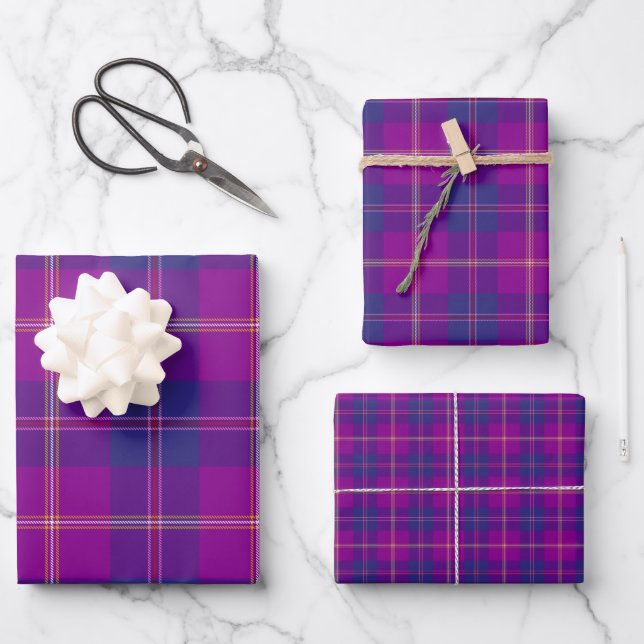Feuille De Papier Cadeau Mode Tartan Plaid Purple Blue Red Gold (Recto)