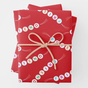 Feuille De Papier Cadeau Modèle de bracelet d'amitié amusant et mignon roug