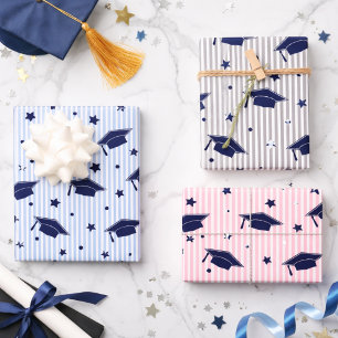 Feuille De Papier Cadeau Modèle de casquette de remise des diplômes bleu ma
