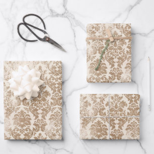 Feuille De Papier Cadeau Modèle de Damas d'or antique