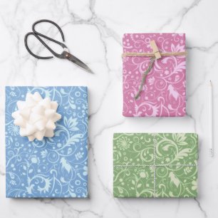 Feuille De Papier Cadeau Modèle de Damas Paisley Floral Assorti