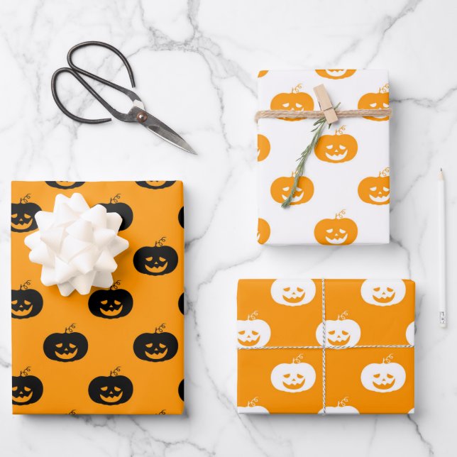 Feuille De Papier Cadeau Modèle d'Halloween à la citrouille orange mignonne (Recto)