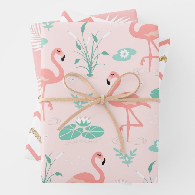 Feuille De Papier Cadeau Modèle flamant (En situation)
