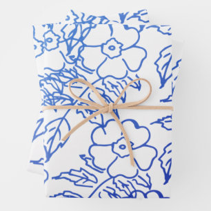 Feuille De Papier Cadeau Modèle floral bleu