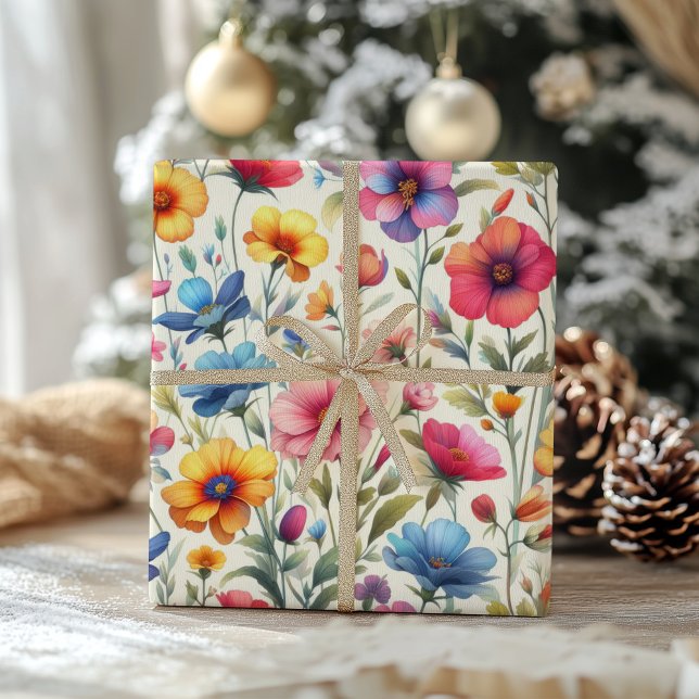 Feuille De Papier Cadeau Modèle floral coloré (Créateur téléchargé)