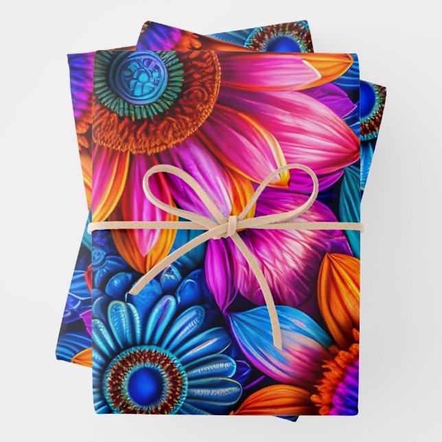 Feuille De Papier Cadeau Modèle floral en style boho (En situation)