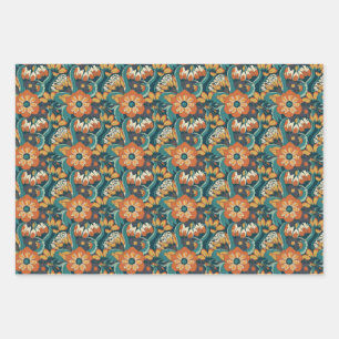 Feuille De Papier Cadeau Modèle floral rétro