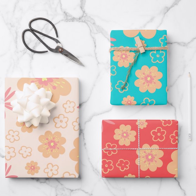 Feuille De Papier Cadeau Modèle Floral Rétro été (Recto)