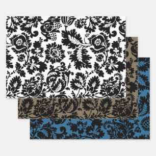Feuille De Papier Cadeau Modèle floral vénitien noir et blanc de William Mo