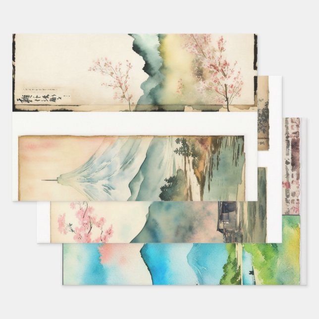 Feuille De Papier Cadeau Modèle paysager traditionnel japonais No6 (Lot)