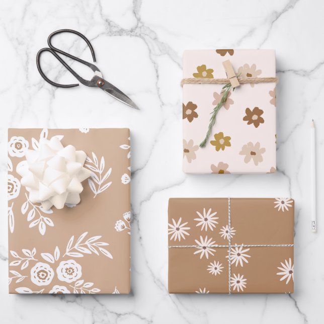 Feuille De Papier Cadeau Modern Beige Christmas Wrapping Paper (Recto)