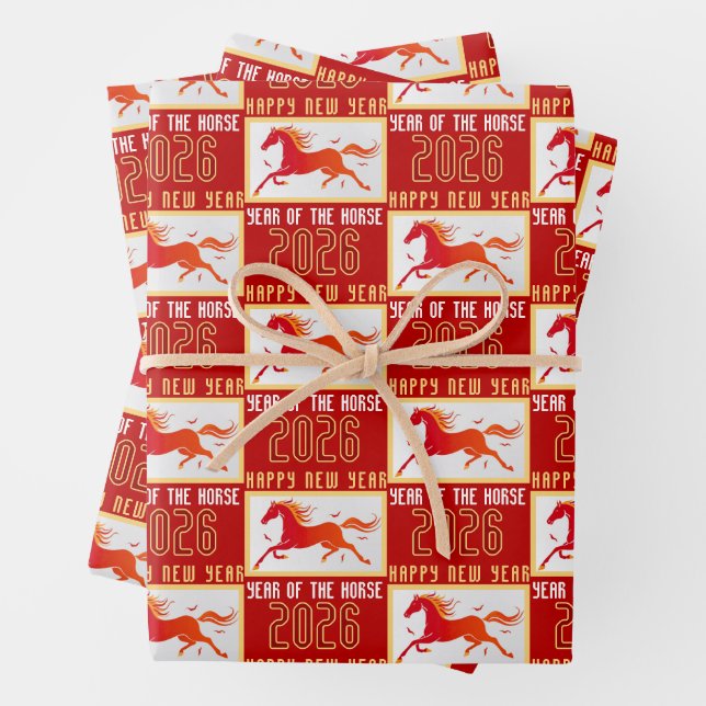 Feuille De Papier Cadeau Modern Chinese Horse New Year 2026  (En situation)