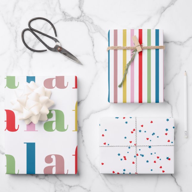 Feuille De Papier Cadeau Modern Colorful Fa la la Cute Stripes Holiday (Recto)