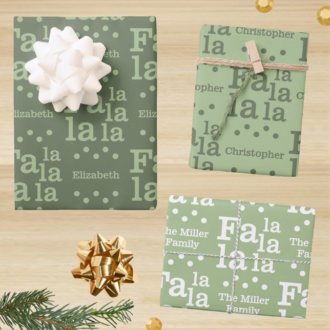 Feuille De Papier Cadeau Modern Fa La Green Simple Ajouter Nom Noël (Festive sage green gift wrap sheets for a custom Christmas)