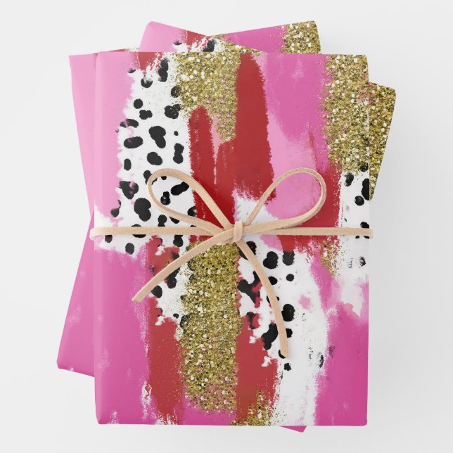Feuille De Papier Cadeau Modern Pink Black & White Abstract Wrapping Sheets (En situation)