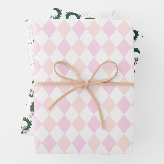 Feuille De Papier Cadeau Modern Sports Girls Pink Golf Happy Birthday (En situation)