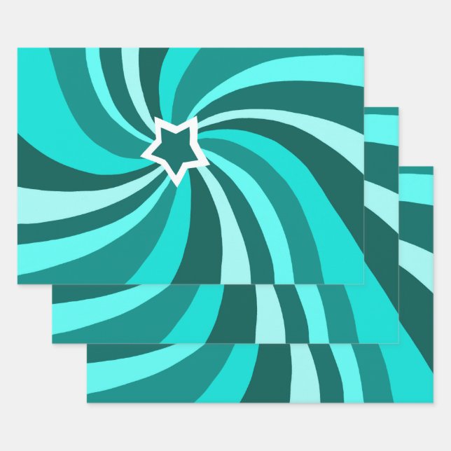 Feuille De Papier Cadeau Modern Swirl Star Green Set of  (Lot)