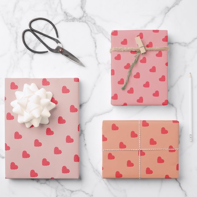 Feuille De Papier Cadeau Modern Urban Red Hearts Pattern (Recto)