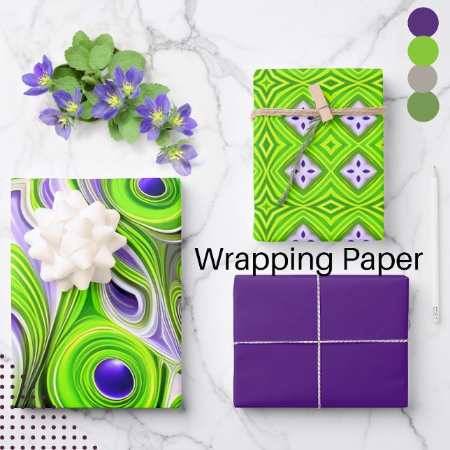 Feuille De Papier Cadeau Moderne Abstrait de chaux vert, blanc et jaune (Créateur téléchargé)