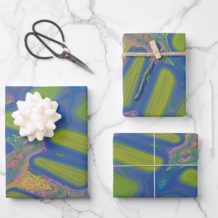 Feuille De Papier Cadeau Moderne Abstrait Liquide pour Art Blue Green