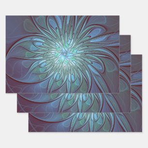 Feuille De Papier Cadeau Moderne Abstrait tendance Fleur bleue Fractal Art