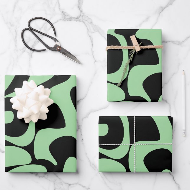 Feuille De Papier Cadeau Moderne Chic Sage Vert Noir tendance (Recto)