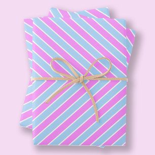 Feuille De Papier Cadeau Moderne en bande mignonne bleu clair pastel rose p