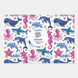 Feuille De Papier Cadeau Moderne et élégant aquarelle baby shower animal ma