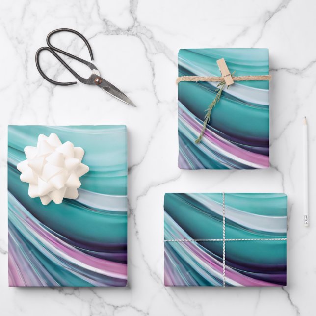 Feuille De Papier Cadeau Moderne et Elegant-Purple et Turquoise (Recto)