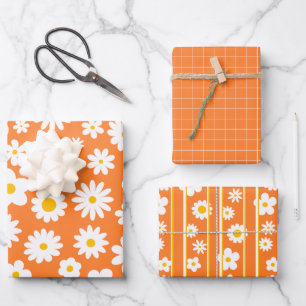 Feuille De Papier Cadeau Moderne Flat Graphic Daisy Orange Toutes les occas