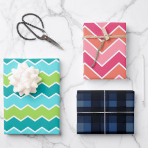Feuille De Papier Cadeau Moderne Gras Vibrant Zigzag Chevron Classic Plaid