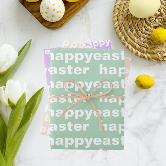 Feuille De Papier Cadeau Moderne Happy Motif de Pâques Pastel (Créateur téléchargé)