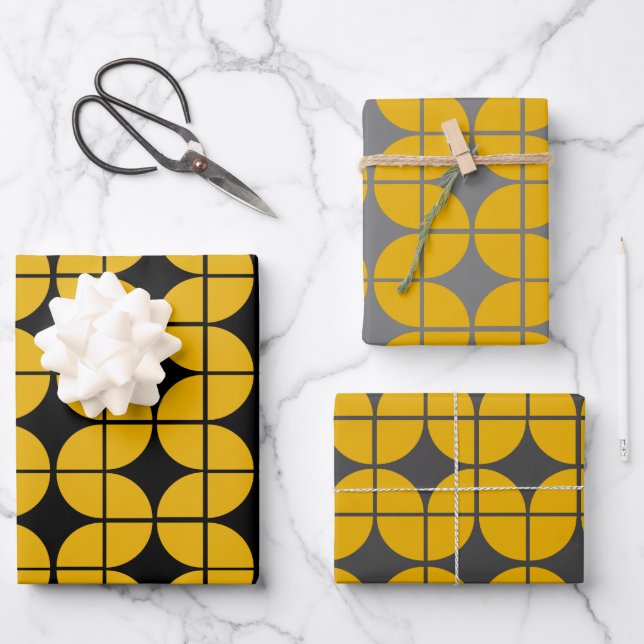 Feuille De Papier Cadeau Moderne Jaune et gris Simple Motif géométrique (Recto)