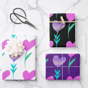 Feuille De Papier Cadeau Moderne motif de fleurs de coeur pour la Saint-Val