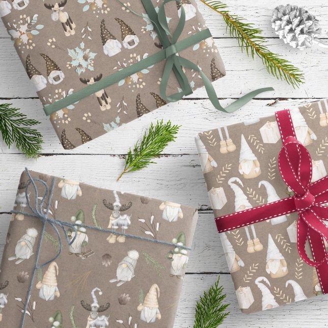 Feuille De Papier Cadeau Moderne Neutre Gnome Motif Brown Kraft (Créateur téléchargé)