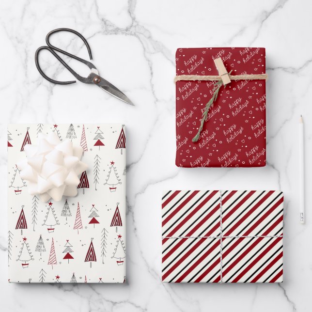 Feuille De Papier Cadeau Moderne Rétro Petit Arbre Noël (Recto)