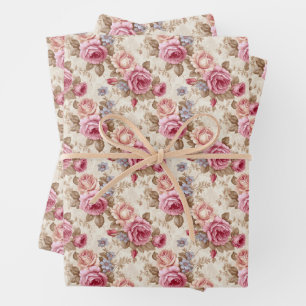 Feuille De Papier Cadeau Moderne shabby chic magenta ivoire rose français
