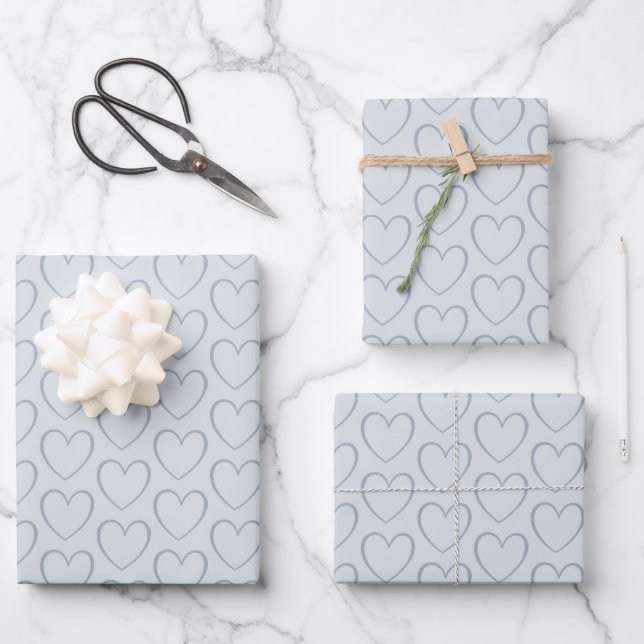 Feuille De Papier Cadeau Moderne simple motif cœur bleu poussiéreux  (Recto)