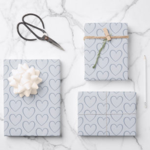 Feuille De Papier Cadeau Moderne simple motif cœur poussiéreux bleu 