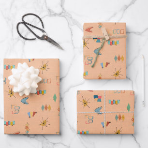 Feuille De Papier Cadeau Moderne Texturé Orange Clair du Milieu du Siècle
