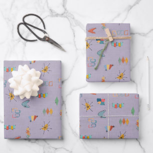 Feuille De Papier Cadeau Moderne Texturé Violet Clair du Milieu du Siècle