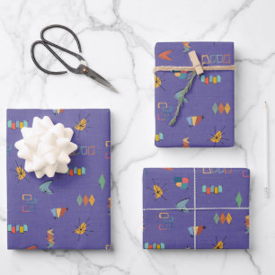 Feuille De Papier Cadeau Moderne Texturé Violet Moyen du Milieu du Siècle