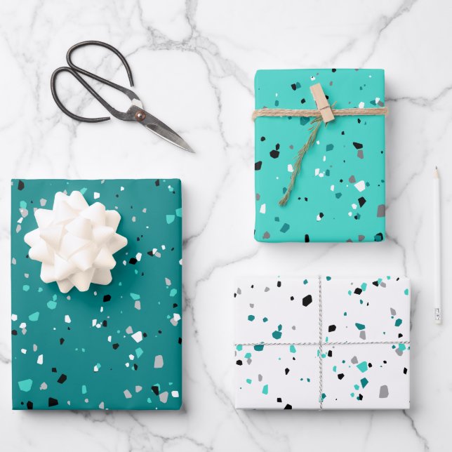 Feuille De Papier Cadeau Moderne Turquoise Turquoise Terrazzo Motif (Recto)