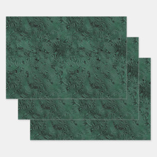 Feuille De Papier Cadeau Moire de soie petit Motif en vert de forêt