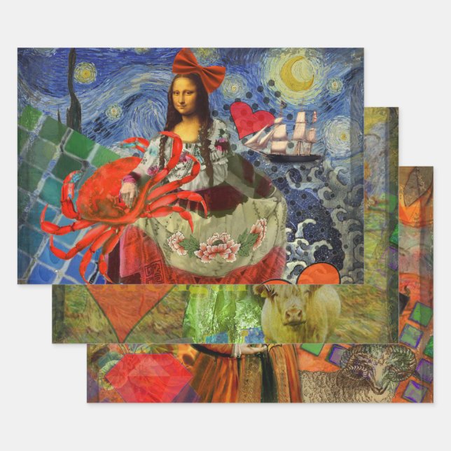 Feuille De Papier Cadeau Mona Lisa Fun Zodiac Whimsical (Lot)