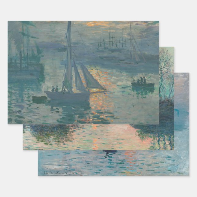 Feuille De Papier Cadeau Monet Sunrise Marine Impressionnisme peinture (Lot)