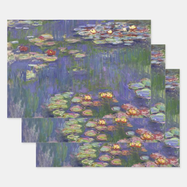 Feuille De Papier Cadeau Monet Water Lilies Chef-d'oeuvre Peinture (Lot)