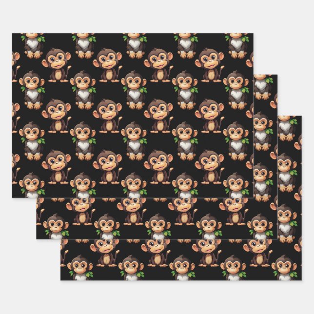 Feuille De Papier Cadeau Monkey Pattern Design Black  (Lot)